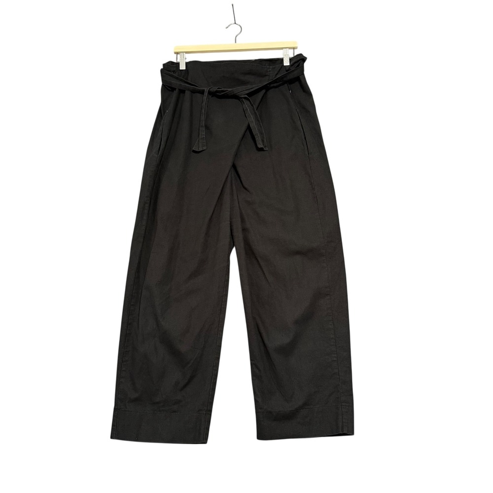Free Label | Black Organic Linen Cotton Wrap Tie Waist Pants Size L